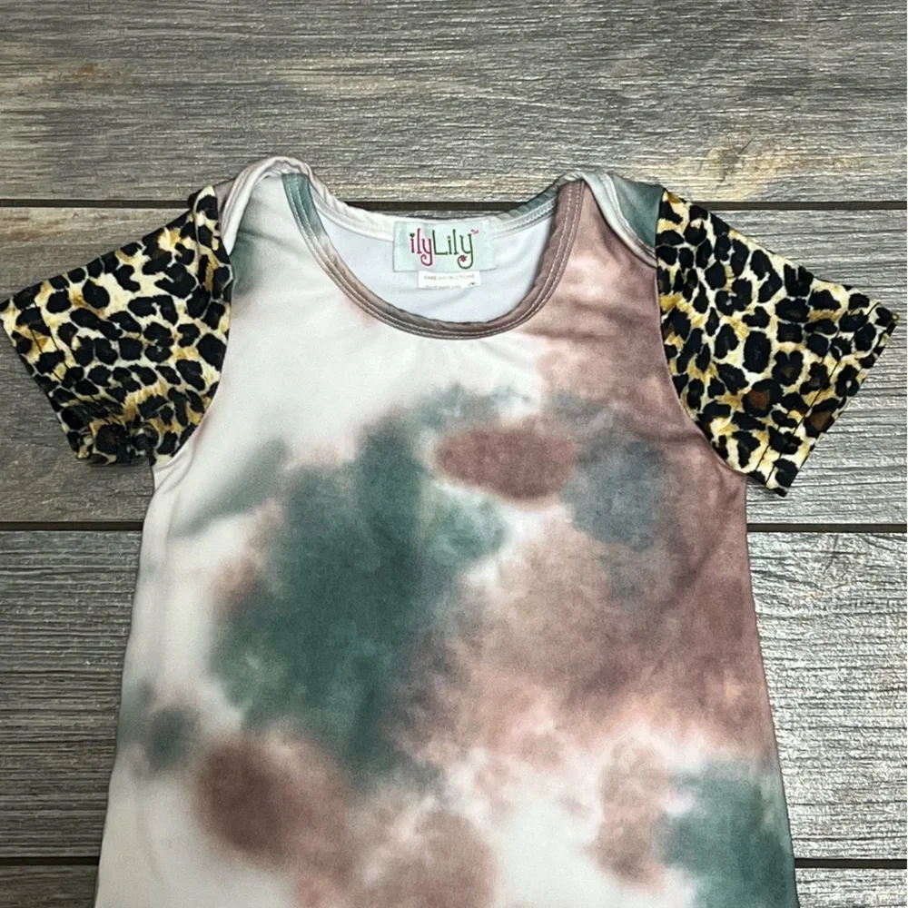 Ily Lily Boutique Romper 6-9 months Leopard & Tye Die One Piece Outfit Snaps